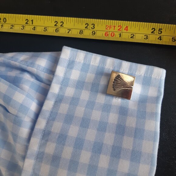 Thomas Pink SZ 17 French Cuff Gingham Blue & White Button Up Men's Shirt - Picture 14 of 15